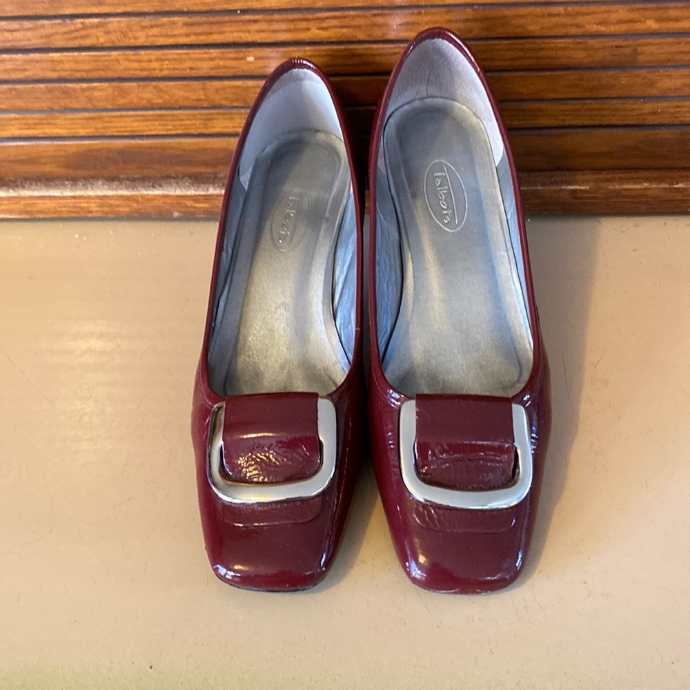 Red Talbots flats size 7 1/2 red patent leather with silver buckles